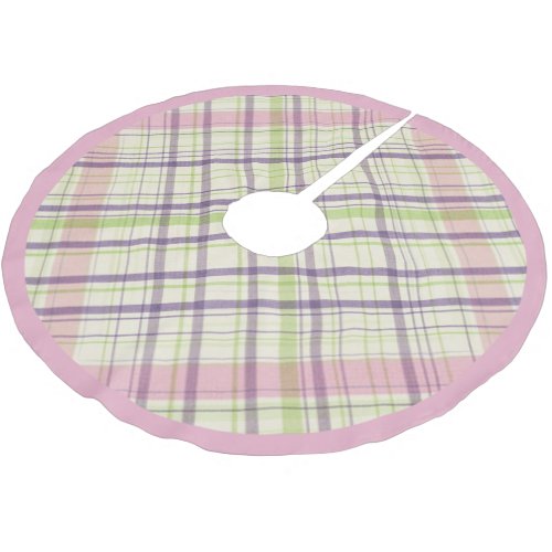 Pink Violet Purple Lime Green Plaid Pattern Brushed Polyester Tree Skirt