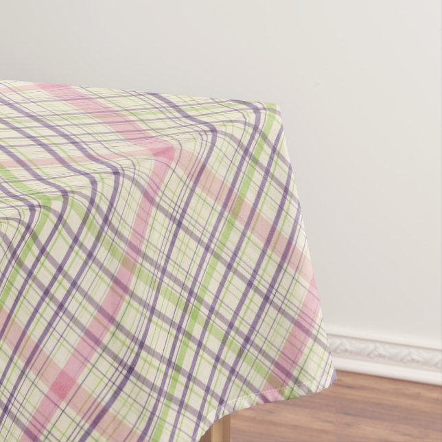 Pink Violet Purple Lime Green Plaid Pattern Tablecloth (In Situ)