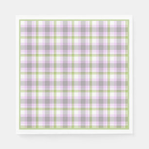 Pink Violet Purple Lime Green White Tartan Plaid Paper Napkins