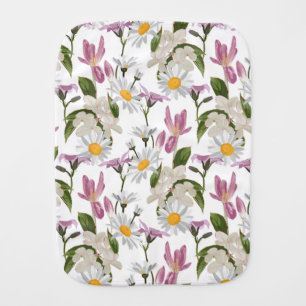 Pink violet tropical daisy and lily wildflowers baby burp cloth