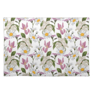 Pink violet tropical daisy and lily wildflowers cloth placemat