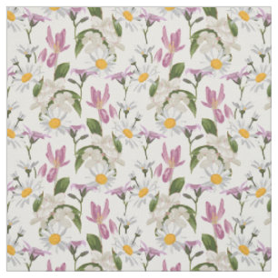 Pink violet tropical daisy and lily wildflowers  fabric