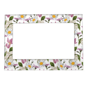 Pink violet tropical daisy and lily wildflowers magnetic frame