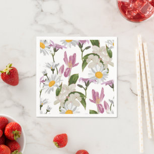 Pink violet tropical daisy and lily wildflowers napkins
