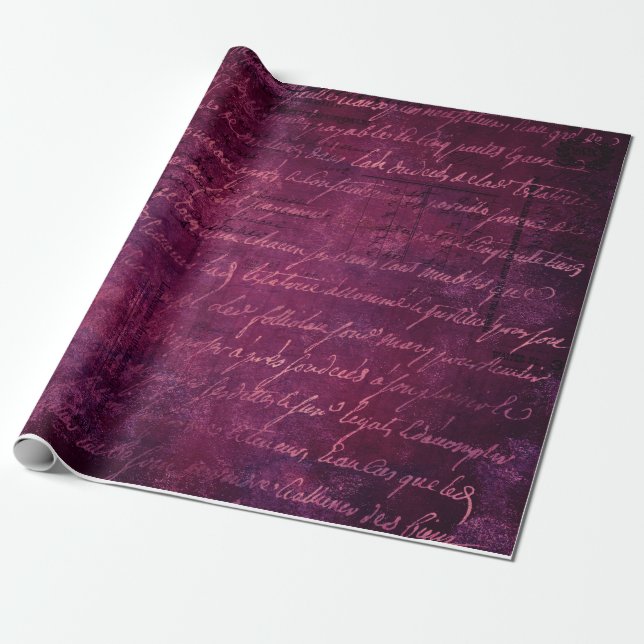 Pink Violet Vintage French Script Pattern  Wrapping Paper (Unrolled)