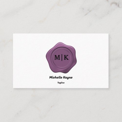 Pink Violet Wax Seal on Black  White Business Card