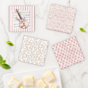 Pink Violin Music Sheet Coaster Set