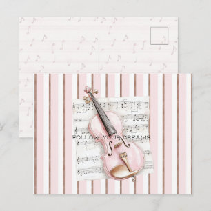 Pink Violin Music Sheet Postcard