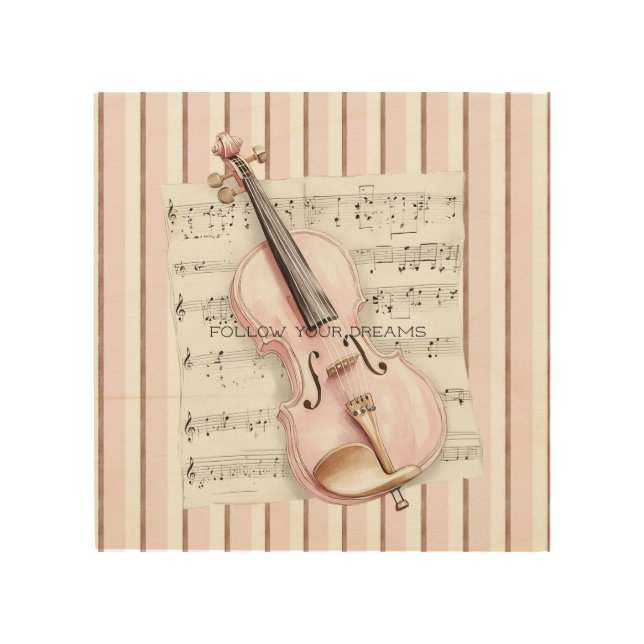 Pink Violin Music Sheet Wood Wall Art (Front)