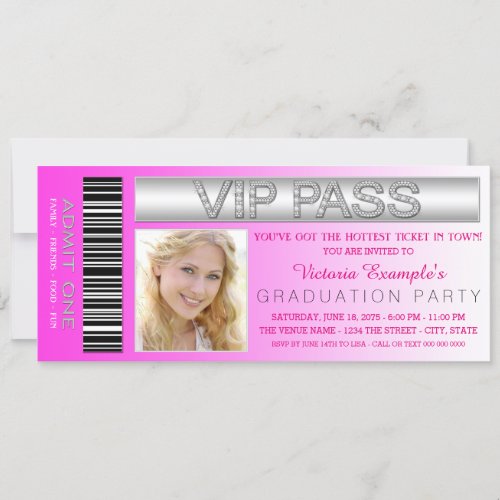 Pink VIP Pass Admission Ticket Graduation Party Invitation
