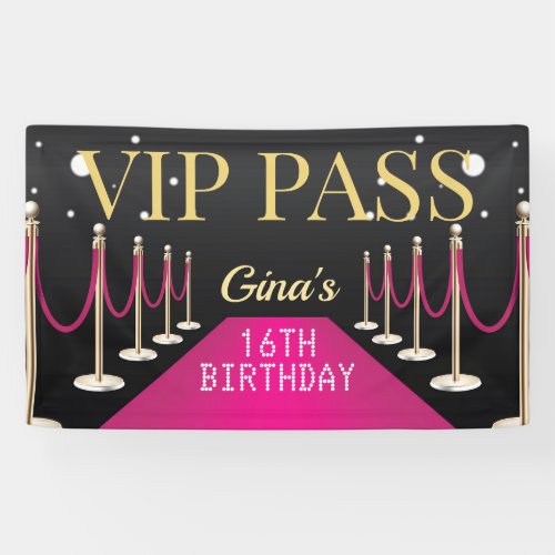 Pink VIP Pass Hollywood Red Carpet Birthday Banner