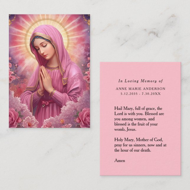 Pink VIrgin Mary Memorial Card (Front/Back)