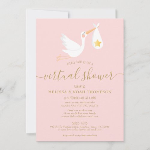 Pink Virtual Online Long Distance Baby Shower Invitation