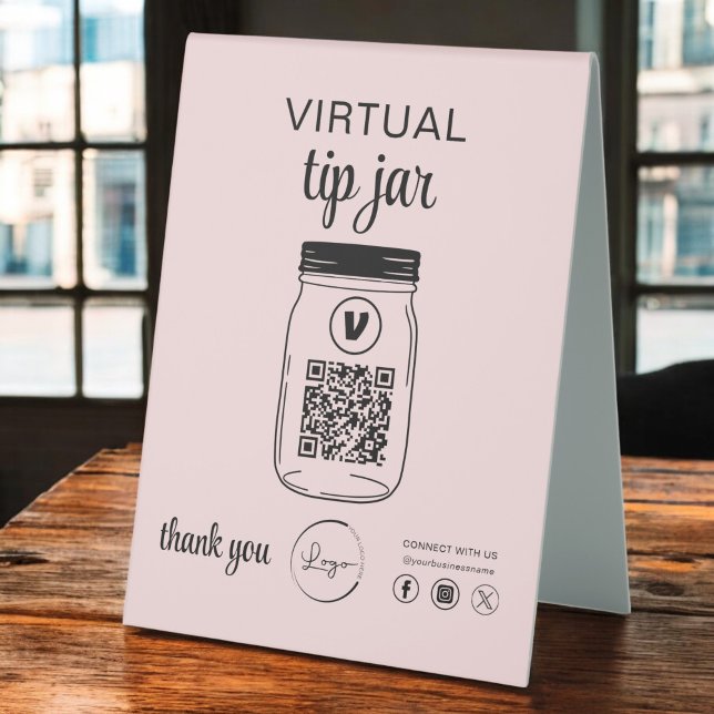 Pink Virtual Tip Jar QR Code Logo  Table Tent (Creator Uploaded)