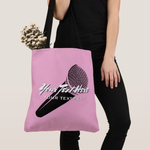Pink vocal microphone mic design personalized tote bag