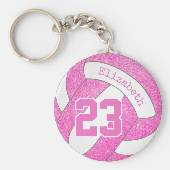 pink volleyball bag tag w player jersey number keychain