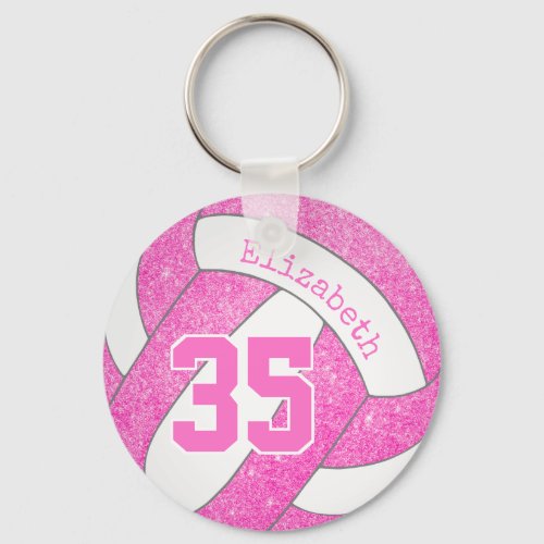 pink volleyball bag tag w player jersey number keychain