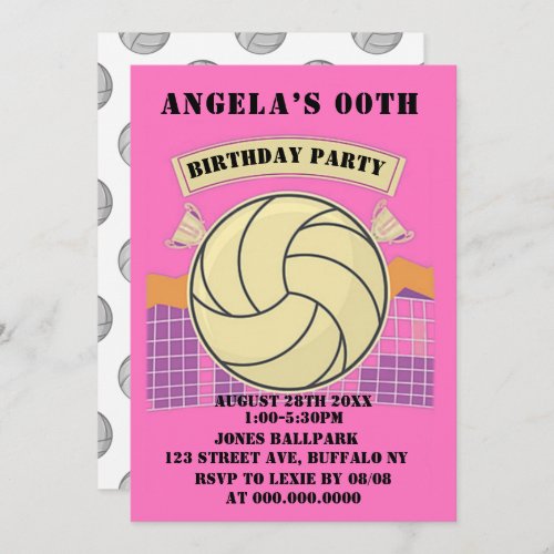 Pink Volleyball Birthday Party Invites
