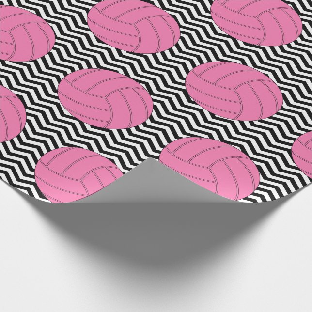 Pink Volleyball Black&White Chevron Wrapping Paper (Corner)