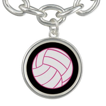 Pink Volleyball Charm Bracelet by stripedhope at Zazzle