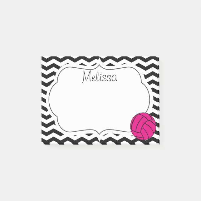 Pink Volleyball Chevron Monogram Notes (Front)