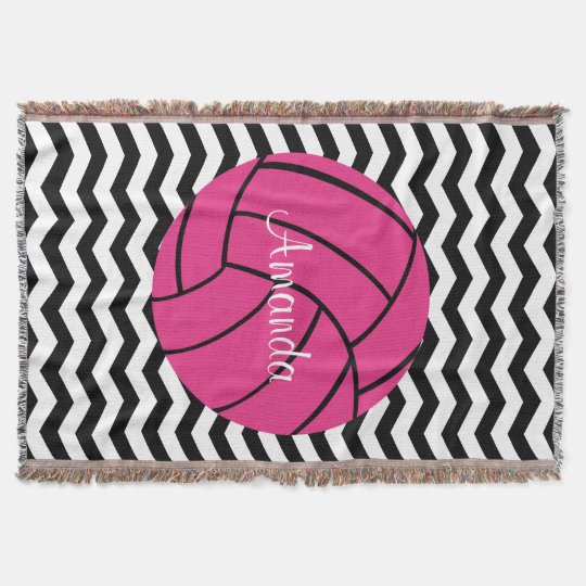 Pink Volleyball Custom Monogram Throw Blanket