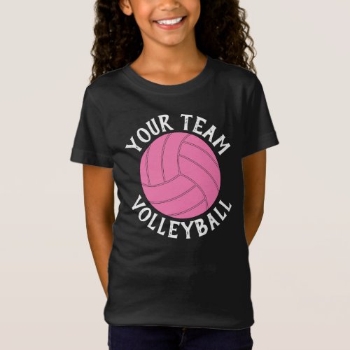 Pink Volleyball Custom Team Name Girls Jersey T_Shirt