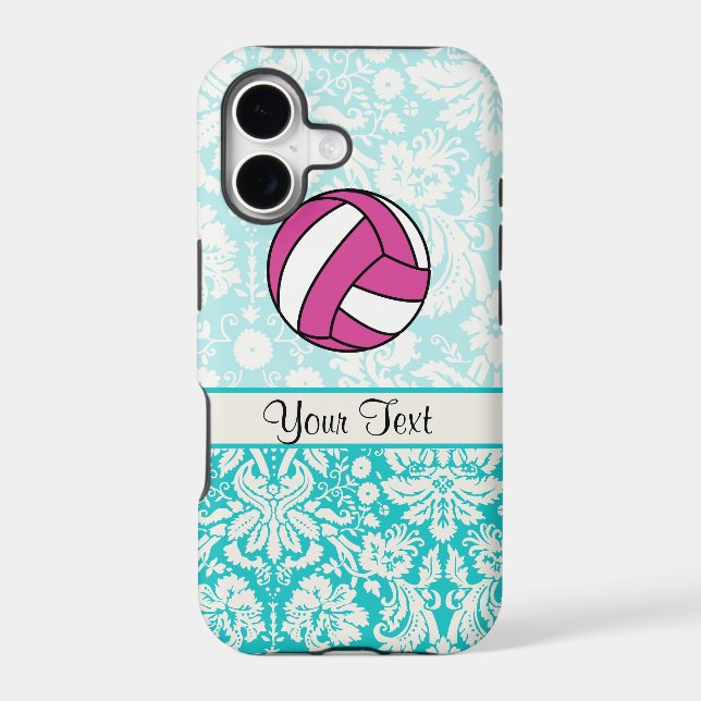 Pink Volleyball; Damask Pattern Iphone Case (Back)