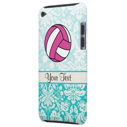 Pink Volleyball; Damask Pattern iPod Case-Mate Case (Back Left)