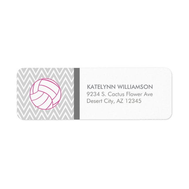 Pink Volleyball Gray Chevron Custom Address Labels (Front)