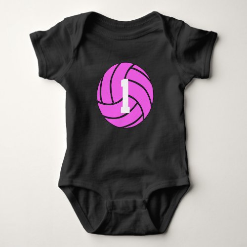 Pink Volleyball Jersey Number Baby Bodysuit