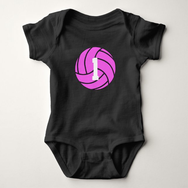 Pink Volleyball Jersey Number Baby Bodysuit (Front)