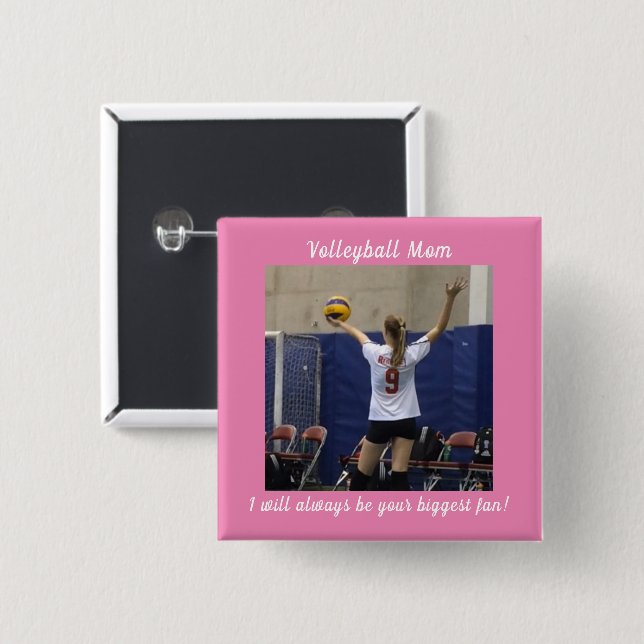 Pink Volleyball Mom Photo Button (Front & Back)