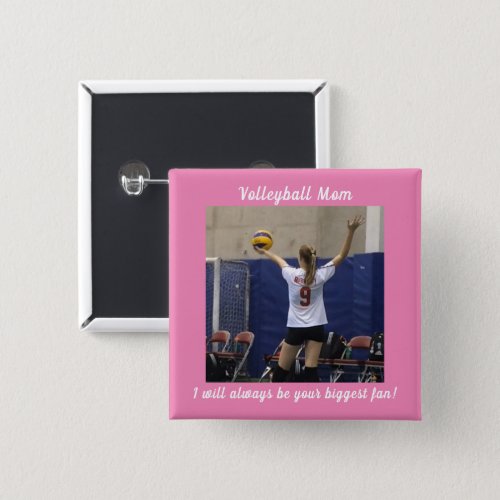 Pink Volleyball Mom Photo Button