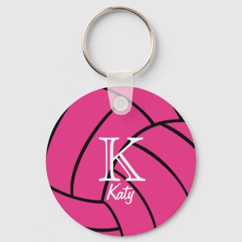 Pink Volleyball Monogram Keychain by theburlapfrog at Zazzle