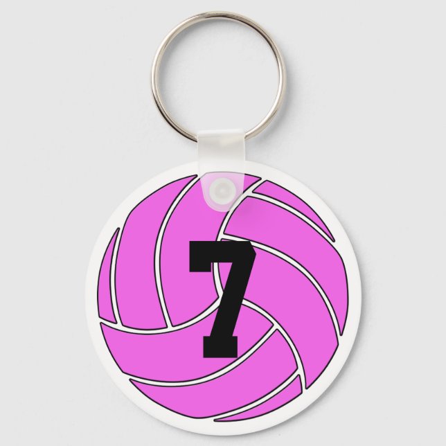 Pink Volleyball Player Custom Jersey Number / Text Keychain (Front)