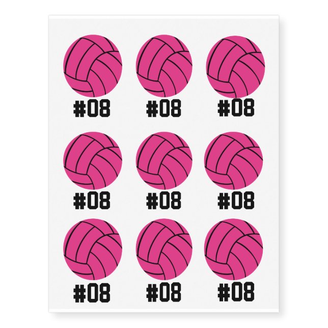 Pink Volleyball Player Number Temporary Tattoos (Front)