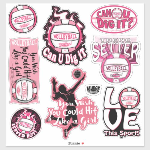 Pink Volleyball Rocks Sticker