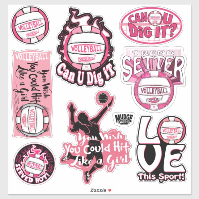 Pink Volleyball Rocks Sticker (Sheet)
