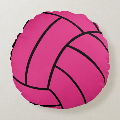 Pink Volleyball Round Throw Pillow