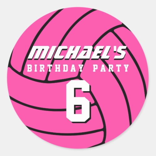 Pink Volleyball Sticker Sports Kids Birthday Party