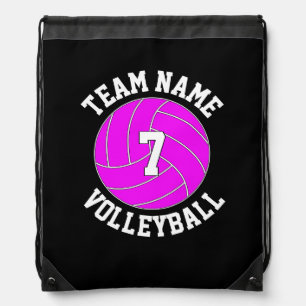 Pink Volleyball Team Name and Player Number Custom Drawstring Bag