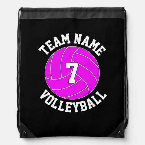 Pink Volleyball Team Name and Player Number Custom Drawstring Bag