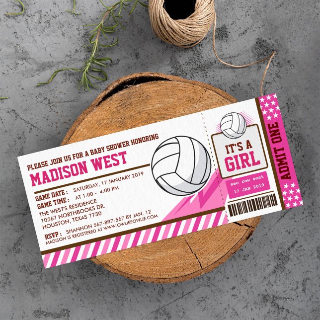 Pink Volleyball Ticket Pass Baby Shower Invitation (Creator Uploaded)