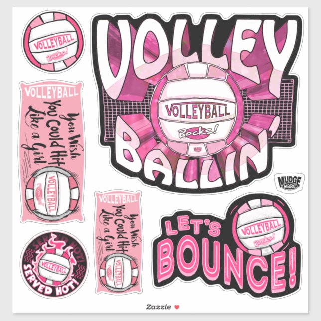 Pink Volleyballin' Volleyball Sticker (Sheet)