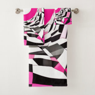 Pink Vortex: A Checkered Descent Bath Towel Set