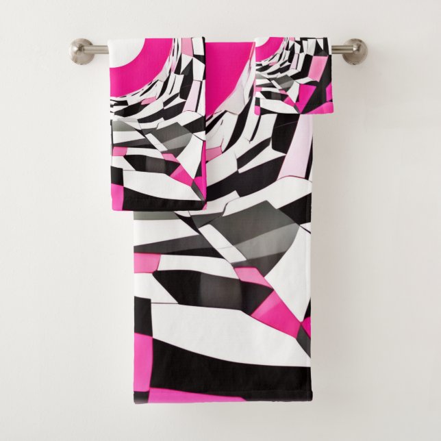 Pink Vortex: A Checkered Descent Bath Towel Set (Insitu)