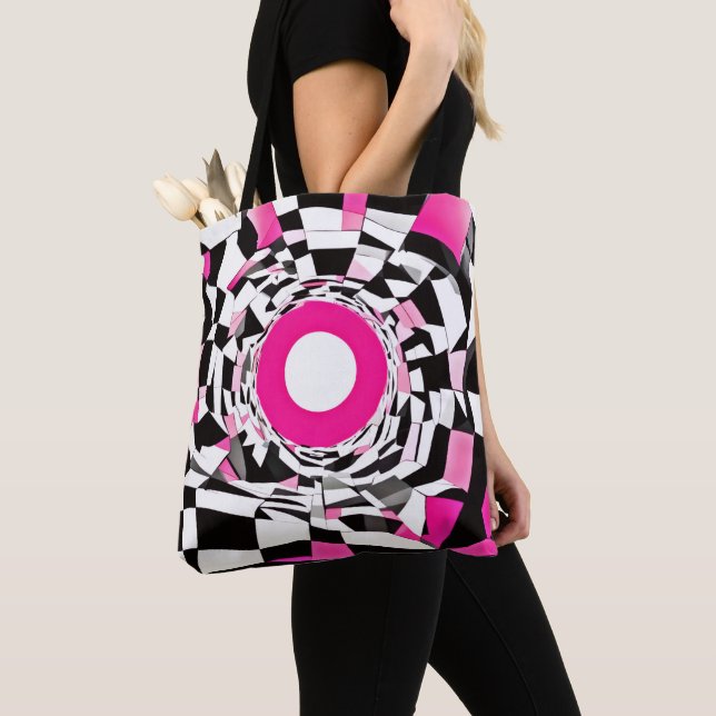 Pink Vortex: A Checkered Descent Tote Bag (Close Up)