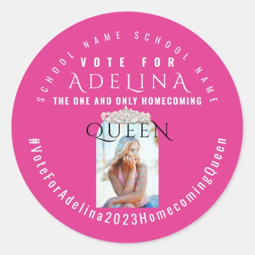 Pink Vote Homecoming Queen Pink HOCO Photo Classic Round Sticker