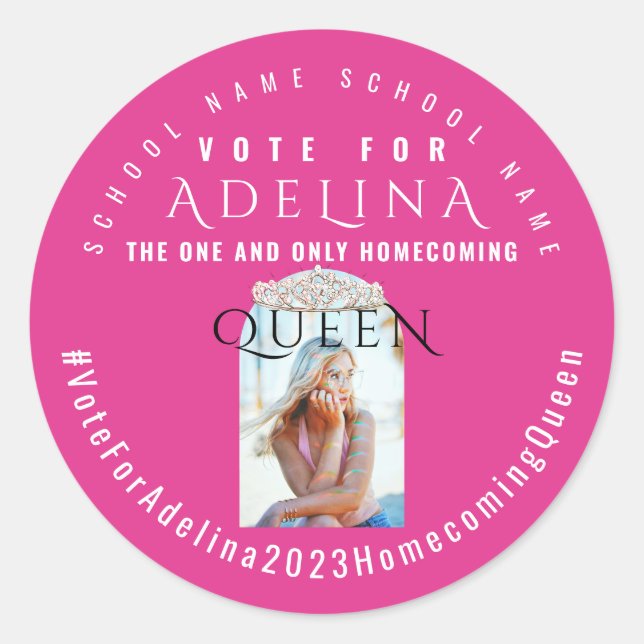 Pink Vote Homecoming Queen Pink HOCO Photo Classic Round Sticker (Front)